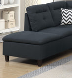 Black Cushion Sectional w Ottoman Linen Like Fabric