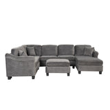 122" Dark Gray velvet fabric 4pcs Sectional Sofa with Ottoman with Right Side Chaise