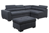 Haris Dark Gray Fabric Sleeper Sofa Sectional with Adjustable Headrest and Storage Ottoman