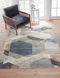 Calliope Gray/ Blue/ Natural Geometric Area Rug 5x8