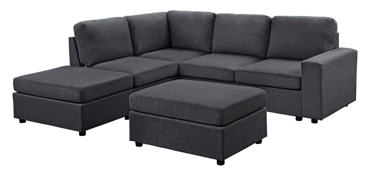 Skye Modular Sectional Sofa with Ottoman in Dark Gray Linen