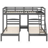 Full over Twin & Twin Bunk Bed,Triple Bunk Bed, Gray