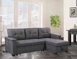 Nathan Dark Gray Reversible Sleeper Sectional Sofa with Storage Chaise, USB Charging Ports and Pocket