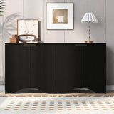 U-Style Vertical Stripes and Wavy Design of a Four-Door Cabinet Cabinet Suitable for Hallway, Entryway, Living Room