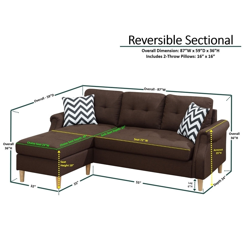 Dark Coffee Reversible Sectional