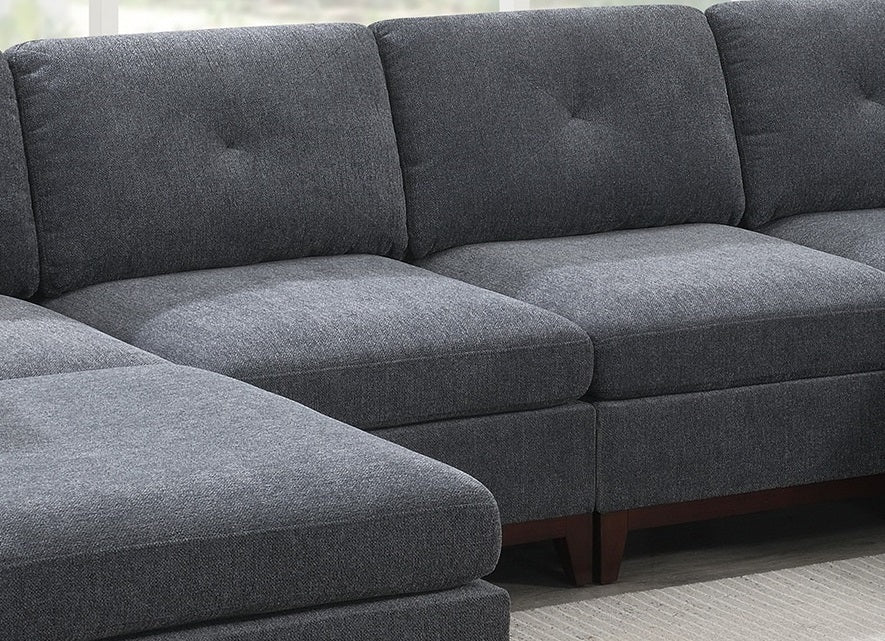 Ash Grey Chenille Fabric Modular Sectional 6pc Set