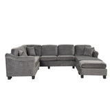 122" Dark Gray velvet fabric 4pcs Sectional Sofa with Ottoman with Right Side Chaise