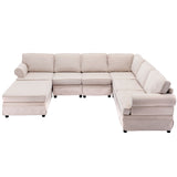 108.6" Beige Fabric Upholstered Modular Sofa with removable Ottoman