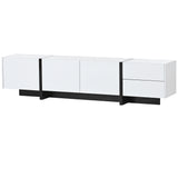 [VIDEO provided] ON-TREND White & Black Contemporary Rectangle Design TV Stand, Unique Style TV Console Table for TVs Up to 80'', Modern TV Cabinet with High Gloss UV Surface for Living Room.