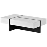 ON-TREND Contemporary Rectangle Design Living Room Furniture, Modern High Gloss Surface Cocktail Table, Center Table for Sofa or Upholstered Chairs, 45.2*25.5*13.7in