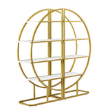 4 Tiers Home Office Open Bookshelf, Round Shape, Different Placement Ways, MDF Board, Gold Metal Frame, White