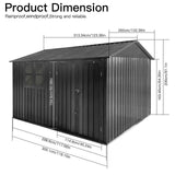 Metal garden sheds 10ftx8ft outdoor storage sheds Dark-grey with window