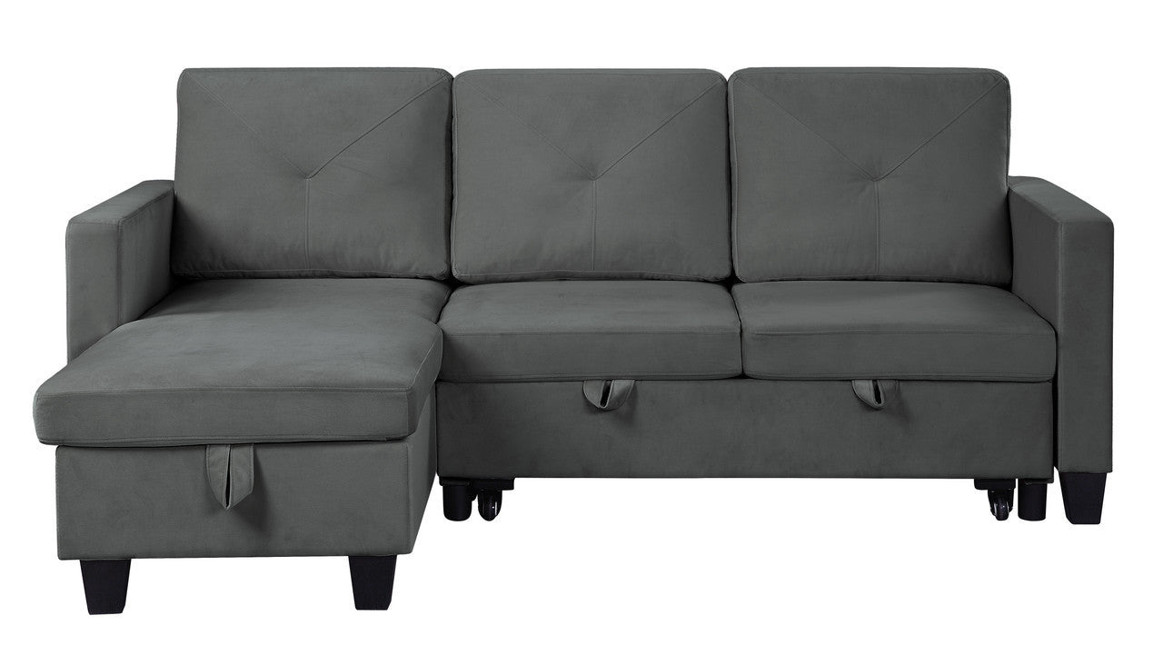 Nova Dark Gray Velvet Reversible Sleeper Sectional