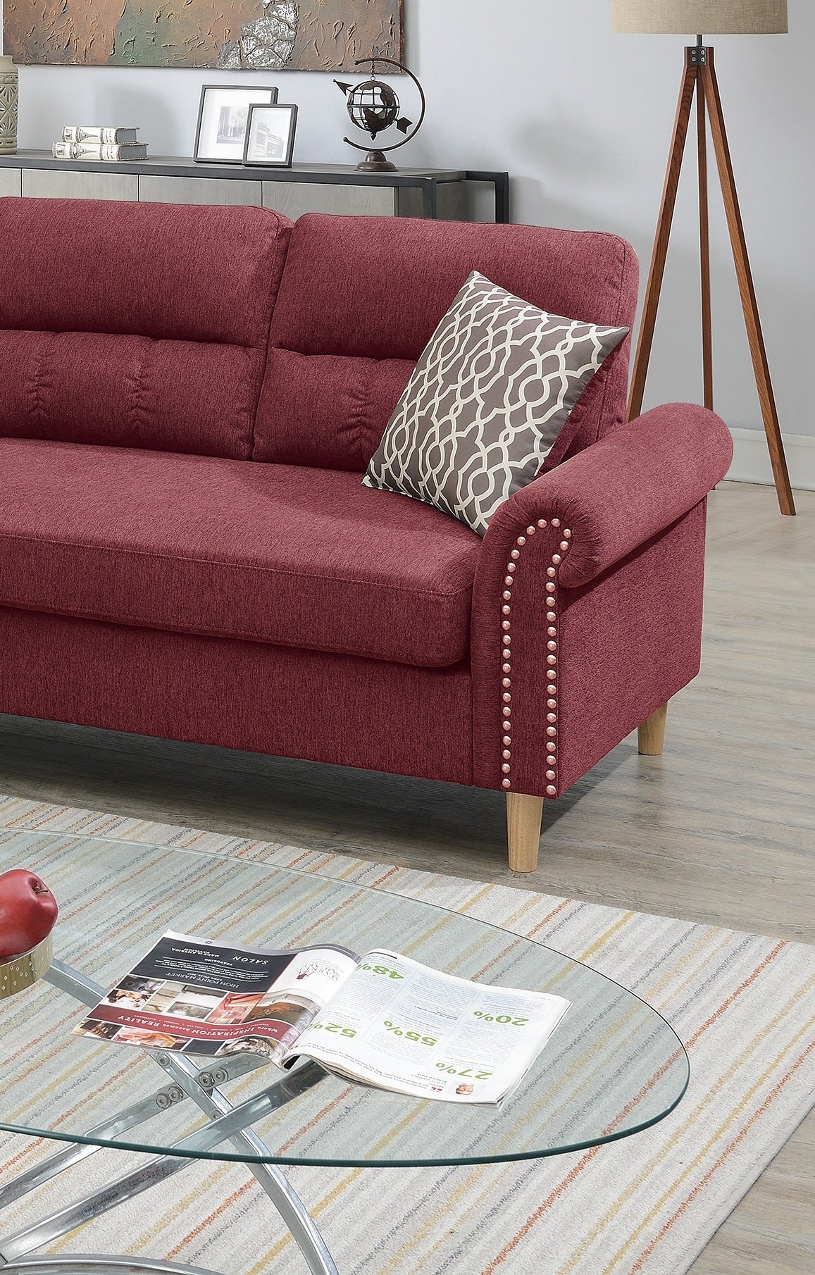 Paprika Red Color Polyfiber Reversible Sectional