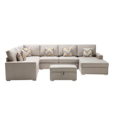 Nolan Beige Linen Fabric 7Pc Reversible Chaise Sectional Sofa with Interchangeable Legs, Pillows and Storage Ottoman