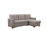 Nathan 84" Light Gray Reversible Sleeper Sectional Sofa with Storage Chaise, USB Charging Ports and Pocket