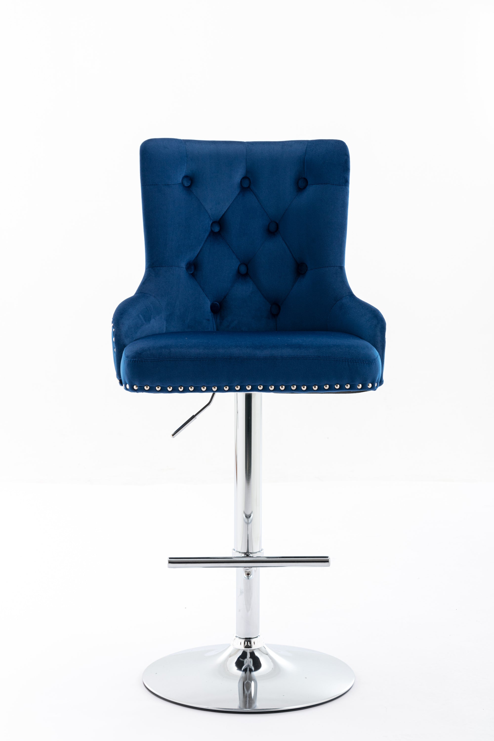 Swivel Velvet Barstools Adjusatble Seat Height , Modern Upholstered Bar Stools with Backs Comfortable Tufted for Home Pub and Kitchen Island（Dark Navy,Set of 2）