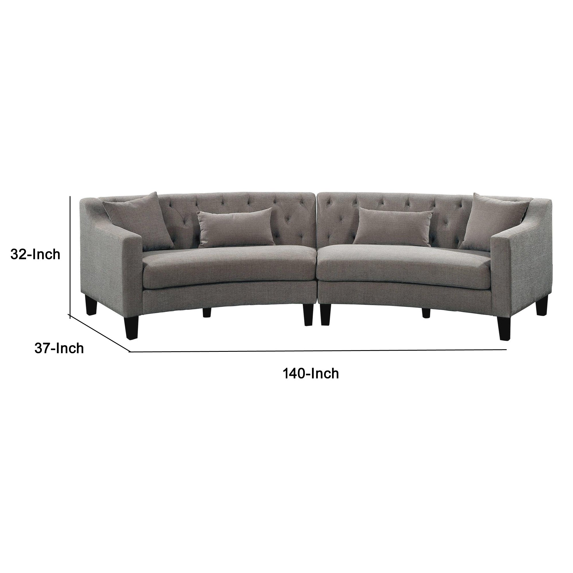 Gray Fabric Sloped Arms Curved Sectional Sofa