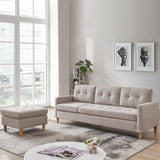 87" Wide Beige Reversible Sectional Sofa with Ottoman