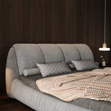 Queen Size Upholstered Platform Bed with Oversized Padded Backrest, Thickening Pinewooden Slats and Solid Wood Leg,Grey