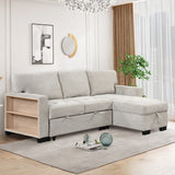 Light Gray Sectional with Storage Rack Pull-out Bed Drop Down Table  and USB Charger