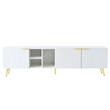 ON-TREND Modern Minimalist Geometric TV Cabinet with Metal Handles and Gold Legs for TVs Up to 80'', Multi-functional TV Stand with Storage Cabinets, Entertainment Center for Living Room, White