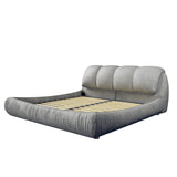 King Size Upholstered Platform Bed with Oversized Padded Backrest, Thickening Pinewooden Slats and Solid Wood Leg,Grey