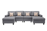 Nolan Gray Linen Fabric 4Pc Double Chaise Sectional Sofa with Pillows and Interchangeable Legs