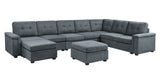 Isla Gray Woven Fabric 9-Seater Sectional Sofa with Ottomans