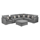 Amira Gray Fabric Reversible Modular Sectional Sofa with USB Console and Ottoman