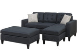 Black Reversible 3pc Sectional w/ Wood Legs