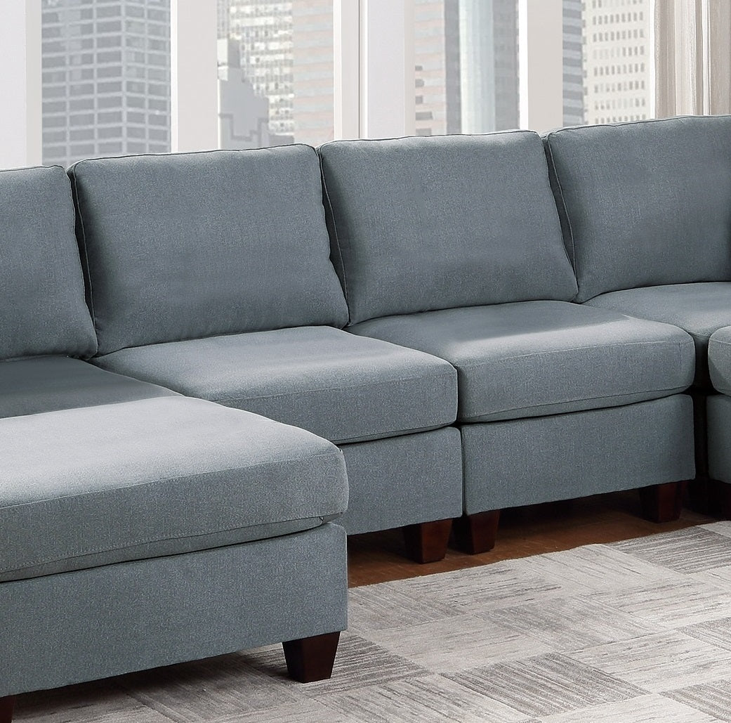 Grey Linen Like Fabric Modular Sectional 6pc Set