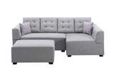 Ordell Light Gray Linen Fabric Sectional Sofa with Right Facing Chaise Ottoman and Pillows