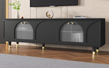 ON-TREND Contemporary TV Stand with Adjustable Shelves for TVs Up to 78'', Stylish Media Console with Gold Handles and Arch Fluted Glass Doors, Delicate Entertainment Center for Living Room, Black