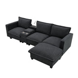 [VIDEO provided][New]109*57"Modern Sectional Cloud Sofa with Console,USB Charging Port,Reading Light,Cup Holder,4 Seat Chenille Modular Couch,Storable Indoor Funiture for Living Room,Apartment,2 Color