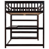 Full Size Loft Bed with Storage Shelves and Under-bed Desk, Espresso(OLD SKU:SM000246AAP-1)