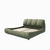 Queen Size Upholstered Platform Bed with Oversized Padded Backrest, Thickening Pinewooden Slats and Solid Wood Leg,Green