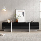 ON-TREND White & Black Contemporary Rectangle Design TV Stand, Unique Style TV Console Table for TVs Up to 80'', Modern TV Cabinet with High Gloss UV Surface for Living Room.