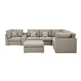 Amira Beige Fabric Reversible Modular Sectional Sofa with USB Console and Ottoman