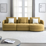 113" Dark Yellow Teddy Fabric Mid Century Modern  Sofa