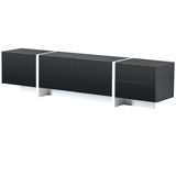 ON-TREND White & Black Contemporary Rectangle Design TV Stand, Unique Style TV Console Table for TVs Up to 80'', Modern TV Cabinet with High Gloss UV Surface for Living Room.