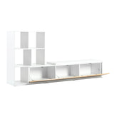 ON-TREND 74.8''-126'' Extendable TV Stand with 3 Tier Bookshelves for TVs up to 110'', Adjustable Entertainment Center with Storage Cabinets, Sliding Tabletop Media Console for Living Room, White