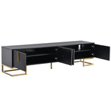 ON-TREND Modern TV Stand with Metal Legs and Gold Handles for TVs Up to 80'', Media Console Table with Cabinets and Adjustable Shelves, Luxury TV Cabinet with Geometric Lines for Living Room, Black