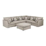 Amira Beige Fabric Reversible Modular Sectional Sofa with Ottoman and Pillows