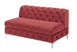 Burgundy Velvet Tufted Cushion Couch LAF And RAF Chaise Armless Loveseat