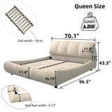 Queen Size Luxury Upholstered Platform Bed with Oversized Padded Backrest and Solid Wood Frame,suitable for Multiple heights of mattresses,Beige(Old Sku:W1885S00014)