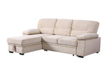 Kipling Beige Velvet Fabric Reversible Sleeper Sectional Sofa Chaise