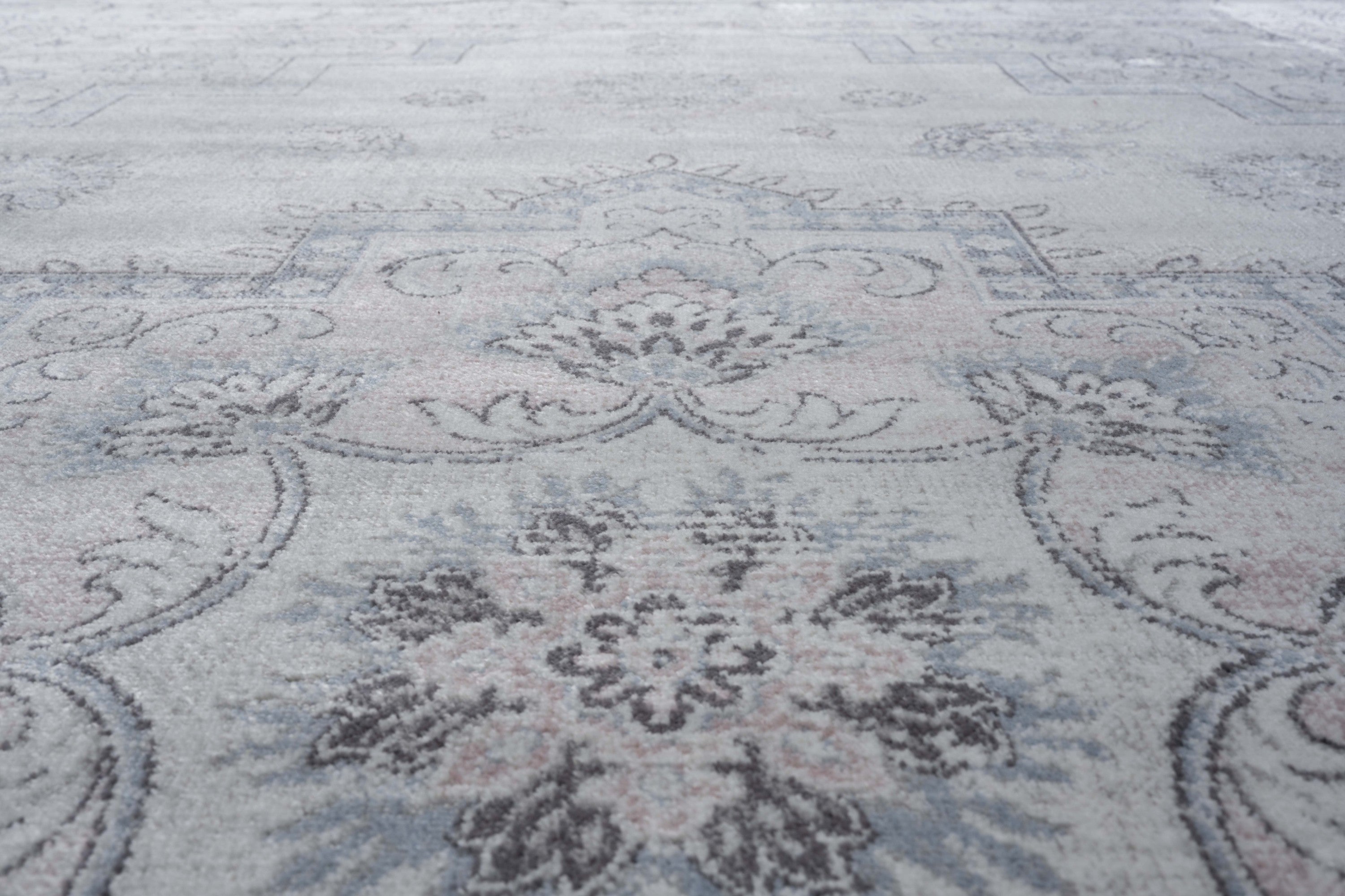 Calanthe Gray, Blush, Blue, Ivory Viscose Area Rug 8x10