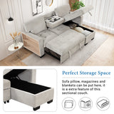 Light Gray Sectional with Storage Rack Pull-out Bed Drop Down Table  and USB Charger