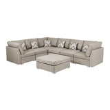 Amira Beige Fabric Reversible Modular Sectional Sofa with Ottoman and Pillows